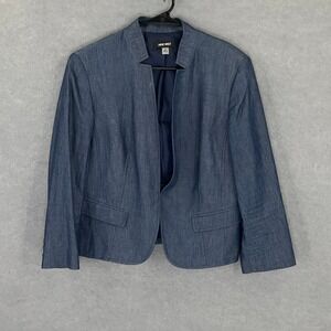 Nine West Women's Blazer Denim Jacket Size 12 Blue Cotton Blend Career Office